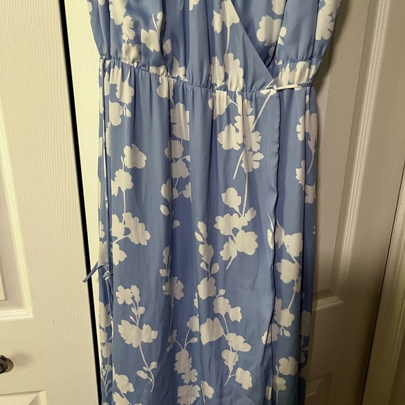 Ann Taylor Floral Tie Waist Blue Dress, Size 8 - Picture 3 of 4